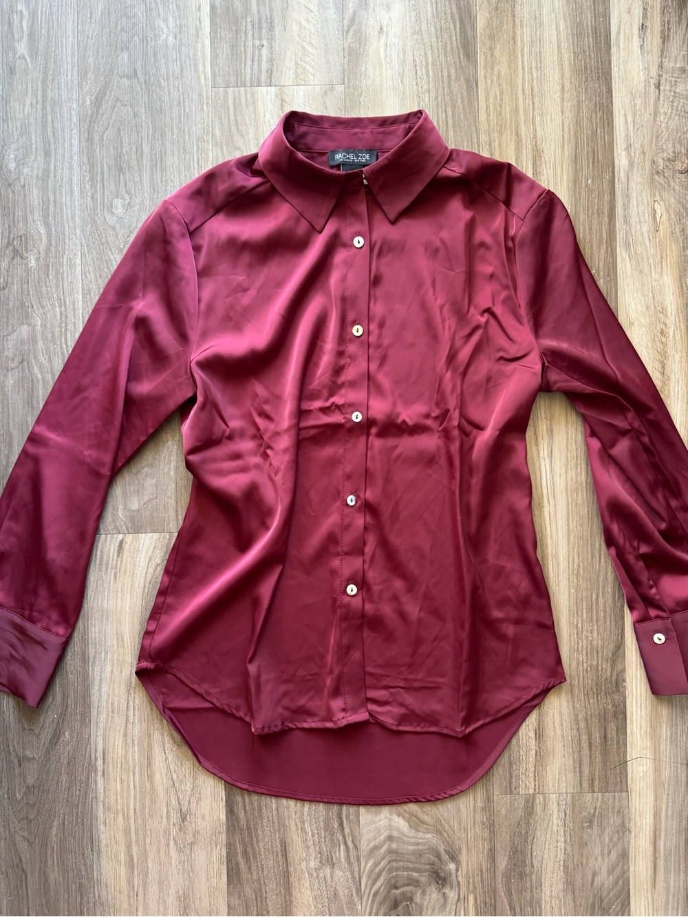 Rachel Zoe Satin Button-Down Shirt in Burgundy